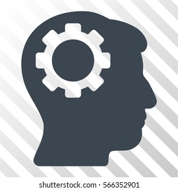 Brain Gear vector pictograph. Illustration style is flat iconic smooth blue symbol on a hatched transparent background.