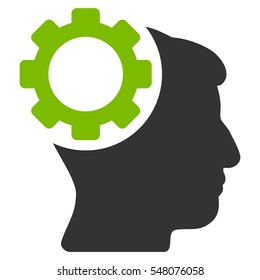 Brain Gear vector pictograph. Style is flat graphic bicolor symbol, eco green and gray colors, white background.