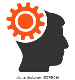 Brain Gear vector pictograph. Style is flat graphic bicolor symbol, orange and gray colors, white background.