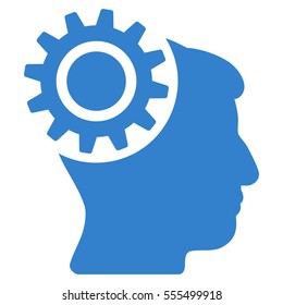 Brain Gear vector pictograph. Style is flat graphic symbol, cobalt color, white background.