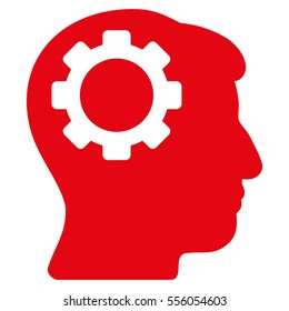 Brain Gear vector pictograph. Style is flat graphic symbol, red color, white background.