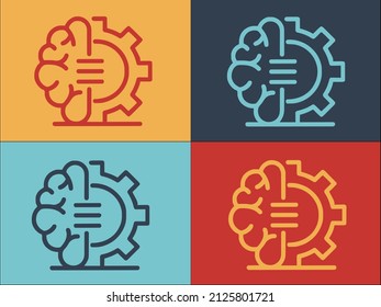 Brain Gear Wheel Logo Template, Simple Flat Icon of brain,gear,technology