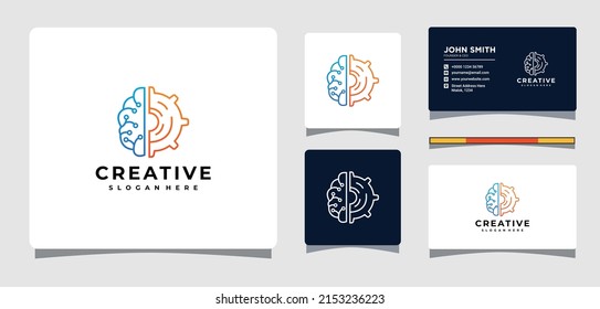 Brain And Gear Wheel Logo Template With Business Card Design Inspiration