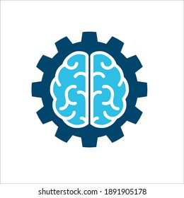 cerebro con engranajes para diseño de logotipo de inteligencia artificial
