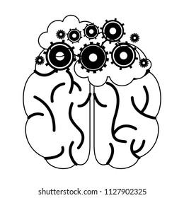 Brain and gears in black and white
