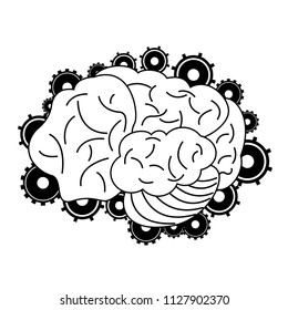 Brain and gears in black and white