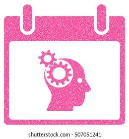 Brain Gears Calendar Day grainy textured icon for overlay watermark stamps. Flat symbol with scratched texture. Dotted vector pink ink rubber seal stamp with grunge design on a white background.