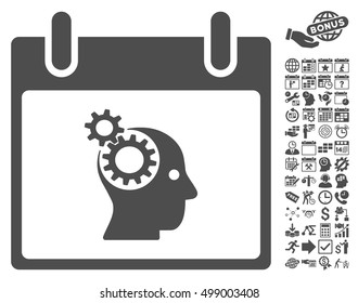 Brain Gears Calendar Day icon with bonus calendar and time management pictograph collection. Vector illustration style is flat iconic symbols, gray, white background.