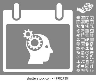 Brain Gears Calendar Day icon with bonus calendar and time management pictures. Vector illustration style is flat iconic symbols, white, gray background.