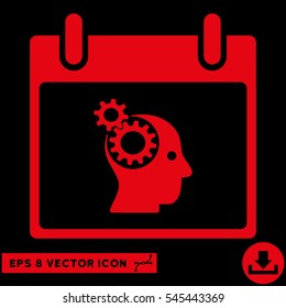 Brain Gears Calendar Day icon. Vector EPS illustration style is flat iconic symbol, red color.