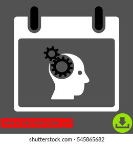 Brain Gears Calendar Day icon. Vector EPS illustration style is flat iconic bicolor symbol, black and white colors.