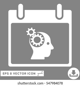 Brain Gears Calendar Day icon. Vector EPS illustration style is flat iconic symbol, white color.