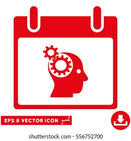 Brain Gears Calendar Day icon. Vector EPS illustration style is flat iconic symbol, red color.