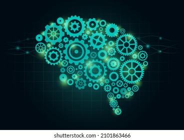 Brain gears concepts for the human brain work in technology style. Illustration about health, mindset, mind map, or human anatomy.