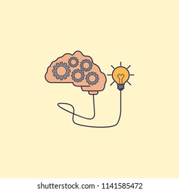 a brain with gears connected to a light bulb fild outline icon. Element of idea and solutions for mobile concept and web apps. Fild outline icon for website design and development
