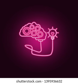 a brain with gears connected to a light bulb neon icon. Elements of Idea set. Simple icon for websites, web design, mobile app, info graphics