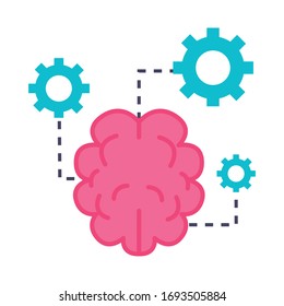 brain with gears flat style icon vector illustration design