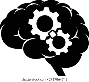 Ícone de engrenagens cerebrais demonstrando mecanismo e processo de criatividade e inteligência. Com volantes simbolizando o poder do cérebro e gráficos de processo criativo