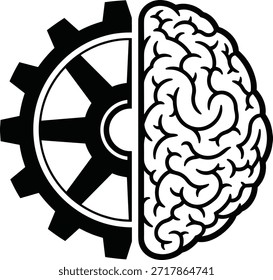 Icono de engranajes cerebrales que representa la máquina y la mente biológica que simbolizan la inteligencia artificial y la inteligencia mecánica. El diseño muestra contraste para el intelecto humano.