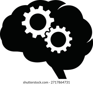 Icono de engranajes cerebrales que exhibe procesos de pensamiento creativo e innovación. Mostrando el mecanismo para la inteligencia humana con engranajes como ilustración y concepto de estrategia