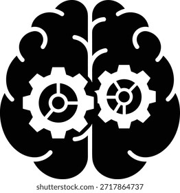 Ícone de engrenagens cerebrais exibindo processo de pensamento criativo e inovação com volantes. Mostrando mecanismo para inteligência humana e progresso em direção ao sucesso