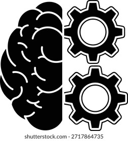 Icono de engranajes cerebrales con intelecto habilidades mecánicas creativas que simbolizan la solución de inteligencia de automatización ingeniosa.