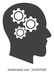 Brain gears icon on a white background. Isolated brain gears symbol with flat style.