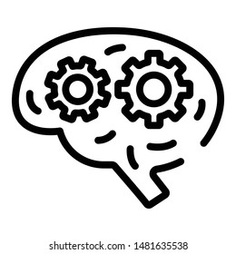 Brain with gears icon. Outline brain with gears vector icon for web design isolated on white background