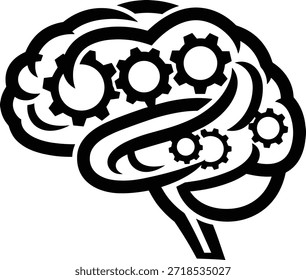 Cerebro con engranajes dentro del concepto símbolo de pensamiento de proceso mental creatividad intelecto mecánico idea generación y diseño de máquina abstracto aislado