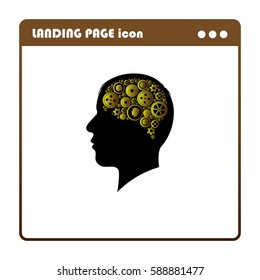 the brain of the gears on the silhouette of a human head, landing page icon