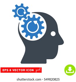 Brain Gears Rotation EPS vector pictograph. Illustration style is flat iconic bicolor smooth blue symbol on white background.