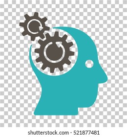 Brain Gears Rotation icon. Vector pictograph style is a flat bicolor symbol, grey and cyan colors, chess transparent background. Designed for software and web interface toolbars and menus.