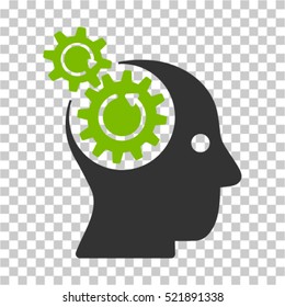 Brain Gears Rotation icon. Vector pictogram style is a flat bicolor symbol, eco green and gray colors, chess transparent background. Designed for software and web interface toolbars and menus.