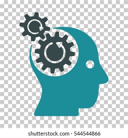 Brain Gears Rotation icon. Vector pictogram style is a flat bicolor symbol, soft blue colors, chess transparent background. Designed for software and web interface toolbars and menus.