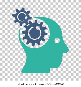 Brain Gears Rotation icon. Vector pictograph style is a flat bicolor symbol, cobalt and cyan colors, chess transparent background. Designed for software and web interface toolbars and menus.