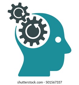 Brain Gears Rotation vector icon. Style is flat graphic bicolor symbol, soft blue colors, white background.