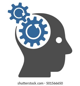 Brain Gears Rotation vector pictograph. Style is flat graphic bicolor symbol, cobalt and gray colors, white background.