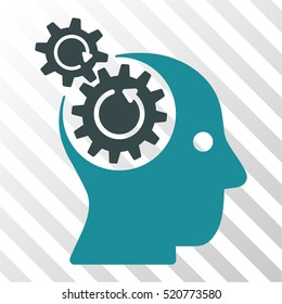 Brain Gears Rotation vector pictograph. Illustration style is flat iconic bicolor soft blue symbol on a hatched transparent background.