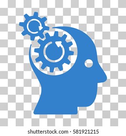 Brain Gears Rotation vector pictograph. Illustration style is a flat iconic cobalt symbol on a transparent background.
