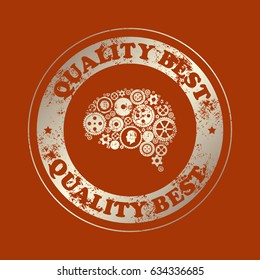 brain of gears . Stamp with text. Quality  best