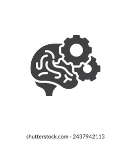 Brain and gears vector icon. filled flat sign for mobile concept and web design. Critical Thinking glyph icon. Brainstorming symbol, logo illustration. Vector graphics