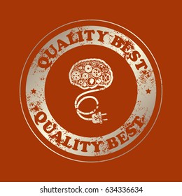 brain of gears and wire . Stamp with text. Quality  best