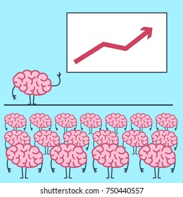 Brain giving a speech on stage. Vector concept illustration of audience, seminar, conference theme  | flat design linear infographic icon on blue background