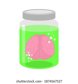 Brain in glass jar. Brainss in glassy Liter jar. vector illustration
