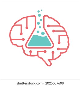 brain with glass lab, simple flat design