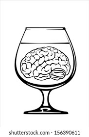 Brain in glass. Vector on white background