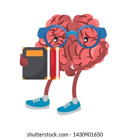 Brain with glasses and books cartoons vector illustration graphic design
