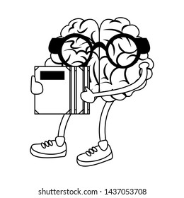 Brain with glasses holding books cartoons vector illustration graphic design