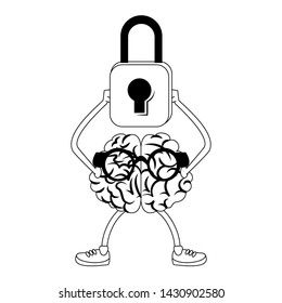 Brain with glasses holding padlock vector illustration graphic design