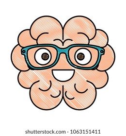 brain with glasses kawaii character